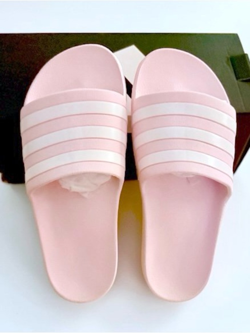 NWT/NWB Adidas Adilette Aqua Slides in Almost Pink/Cloud White/Almost Pink, Sz.